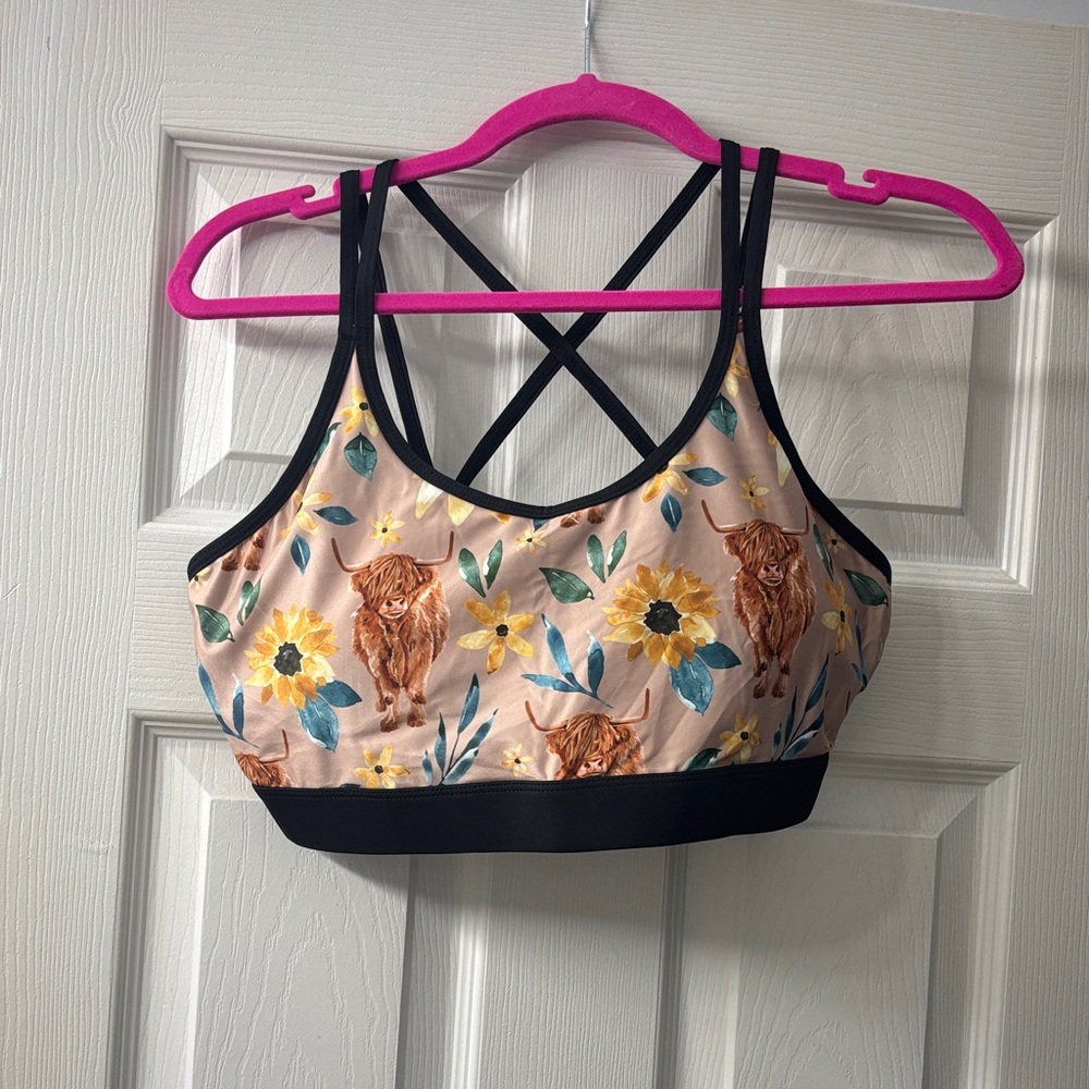 NWOT highland cow and sunflower sports bra